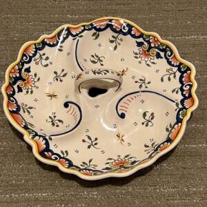 Antique Rouen French Faience Handled 3 Part Serving Tray Platter